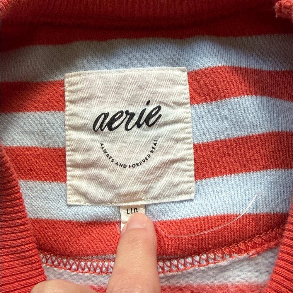 Women’s Coral and White Striped Crewneck Sweater - Picture 4 of 4